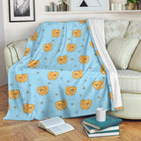 Brown Cute Pomeranian Blue Blackground Premium Blanket