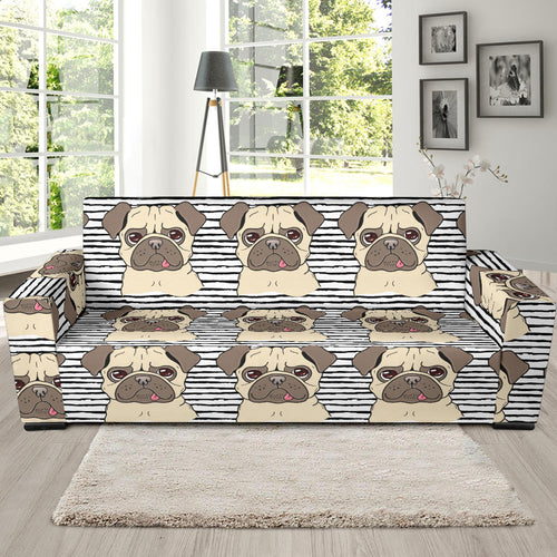 Happy Pug Pattern Sofa Slipcover