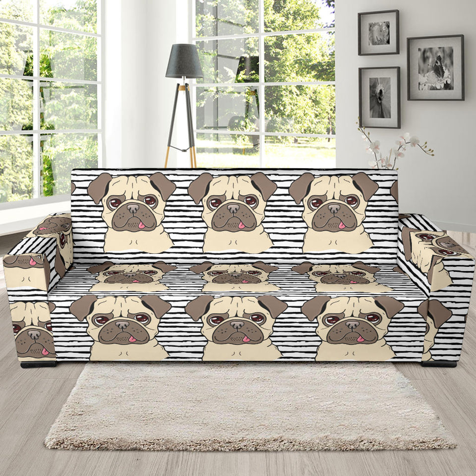 Happy Pug Pattern Sofa Slipcover