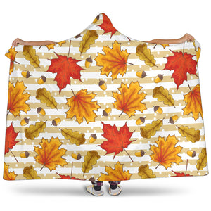 Maple Leaf Oak Leaf Acorns Beige Striped Background Hooded Blanket