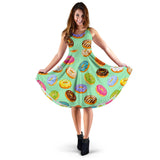 Colorful Donut Pattern Green Background Sleeveless Midi Dress