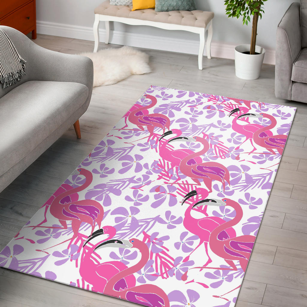 Pink Flamingo Flower Pattern Area Rug