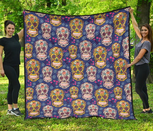Sugar Skull Flower Pattern Premium Quilt