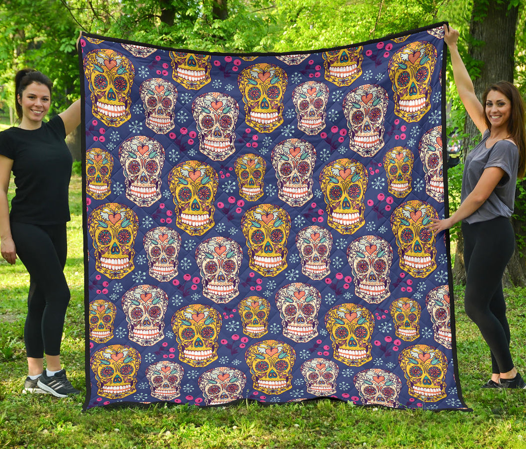 Sugar Skull Flower Pattern Premium Quilt