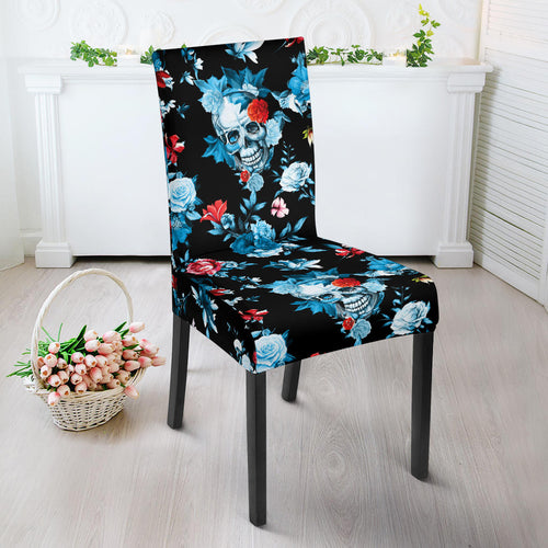 Skull Flower Roses Leave Pattern Dining Chair Slipcover