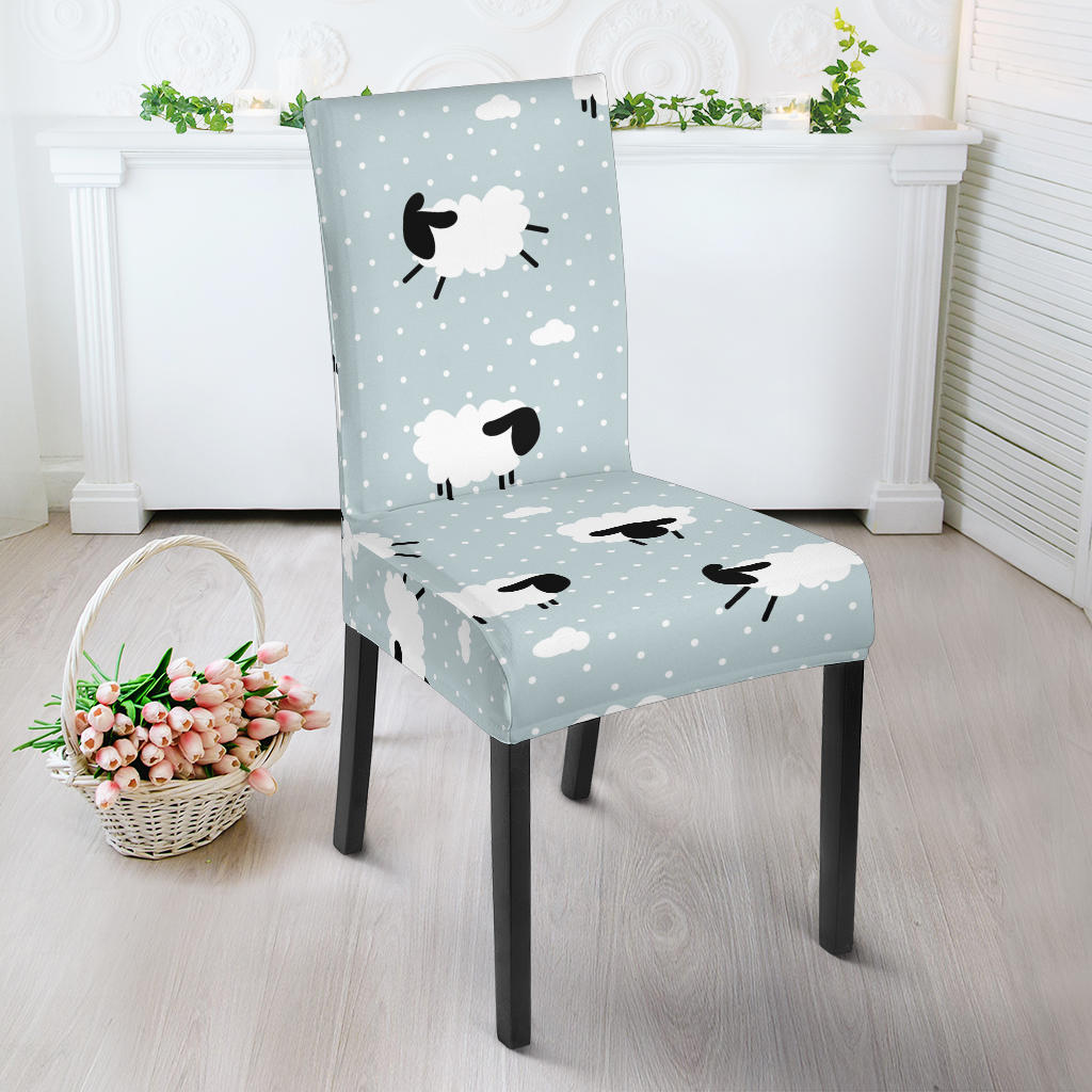 Sheep Polka Dot Cloud Pattern Dining Chair Slipcover