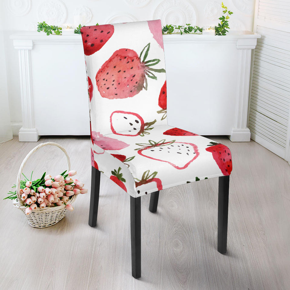 Watercolor Hand Drawn Beautiful Strawberry Pattern Dining Chair Slipcover