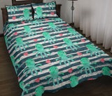 Cute octopuses heart striped background Quilt Bed Set