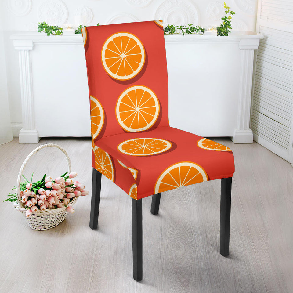 Oranges Pattern Red Background Dining Chair Slipcover