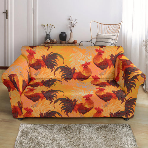 Red Rooster Chicken Cock Pattern Loveseat Couch Slipcover