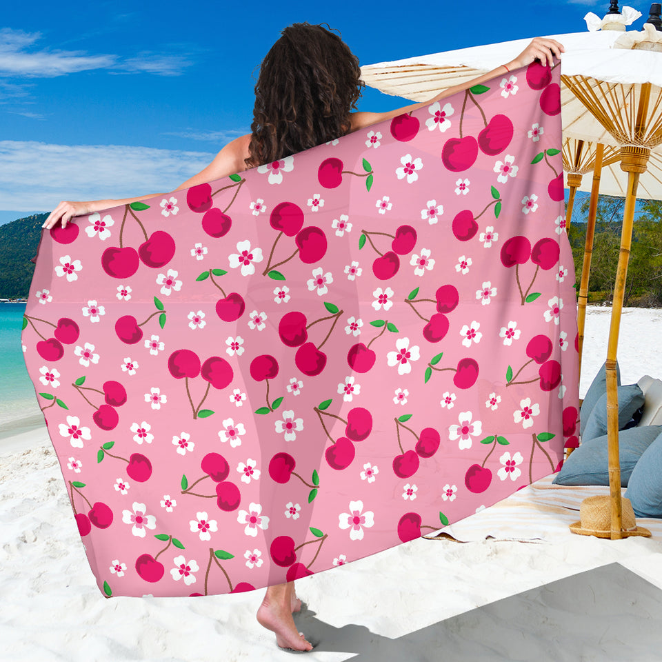 Cherry Flower Pattern Pink Background Sarong