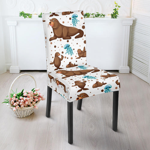 Sea Lion Seals Jellyfish Pattern Dining Chair Slipcover