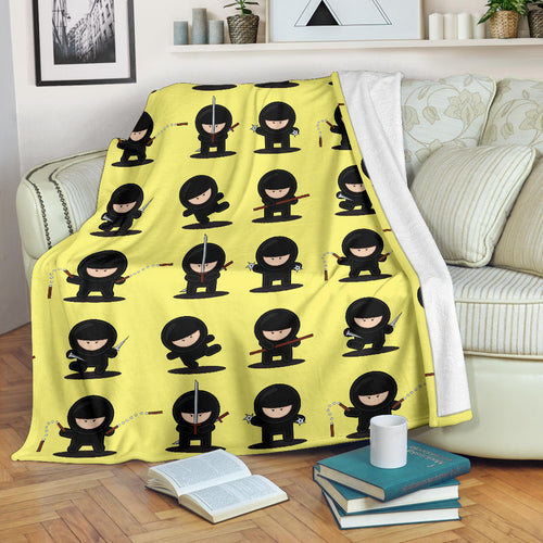 Cute Ninja Yellow Background Premium Blanket