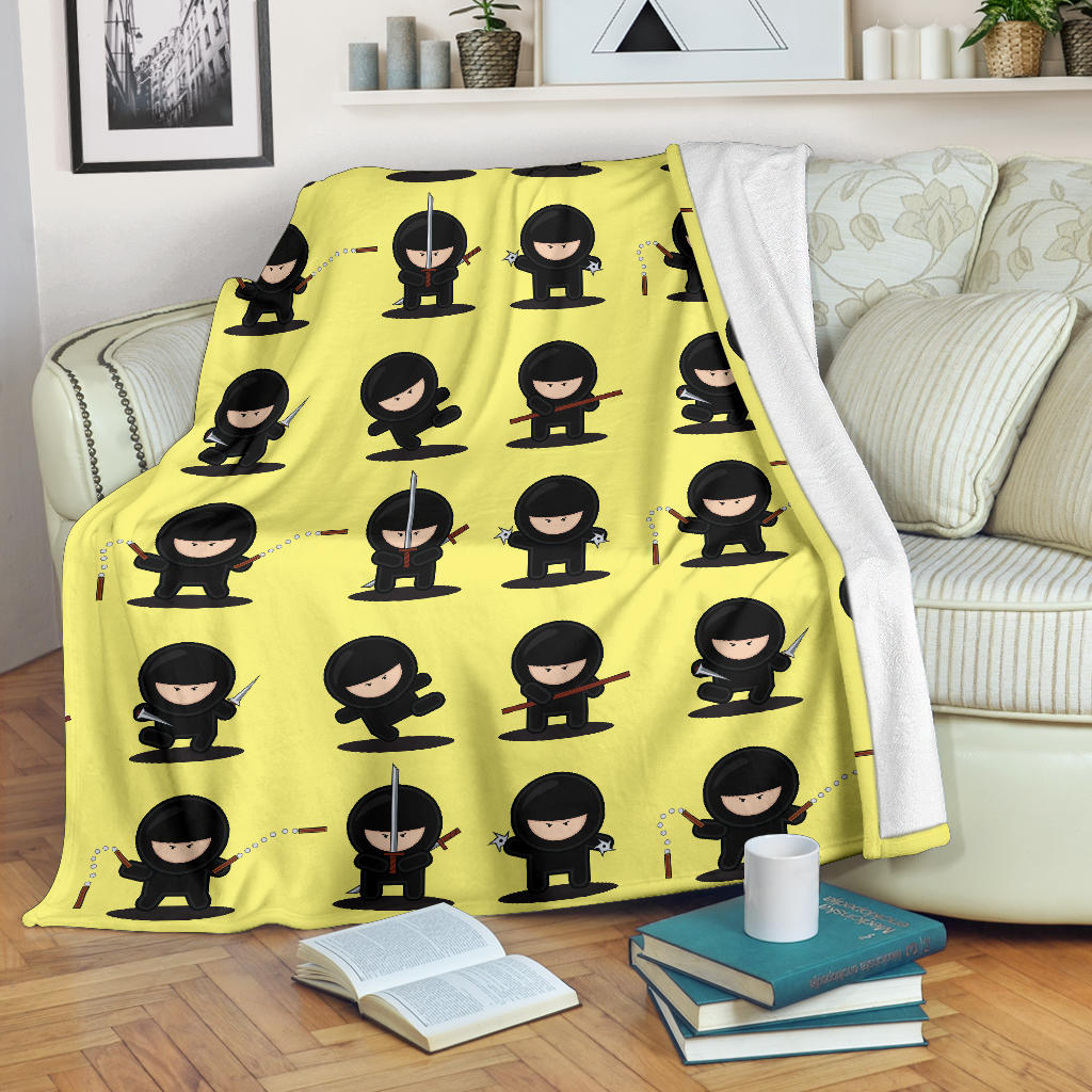 Cute Ninja Yellow Background Premium Blanket