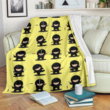 Cute Ninja Yellow Background Premium Blanket