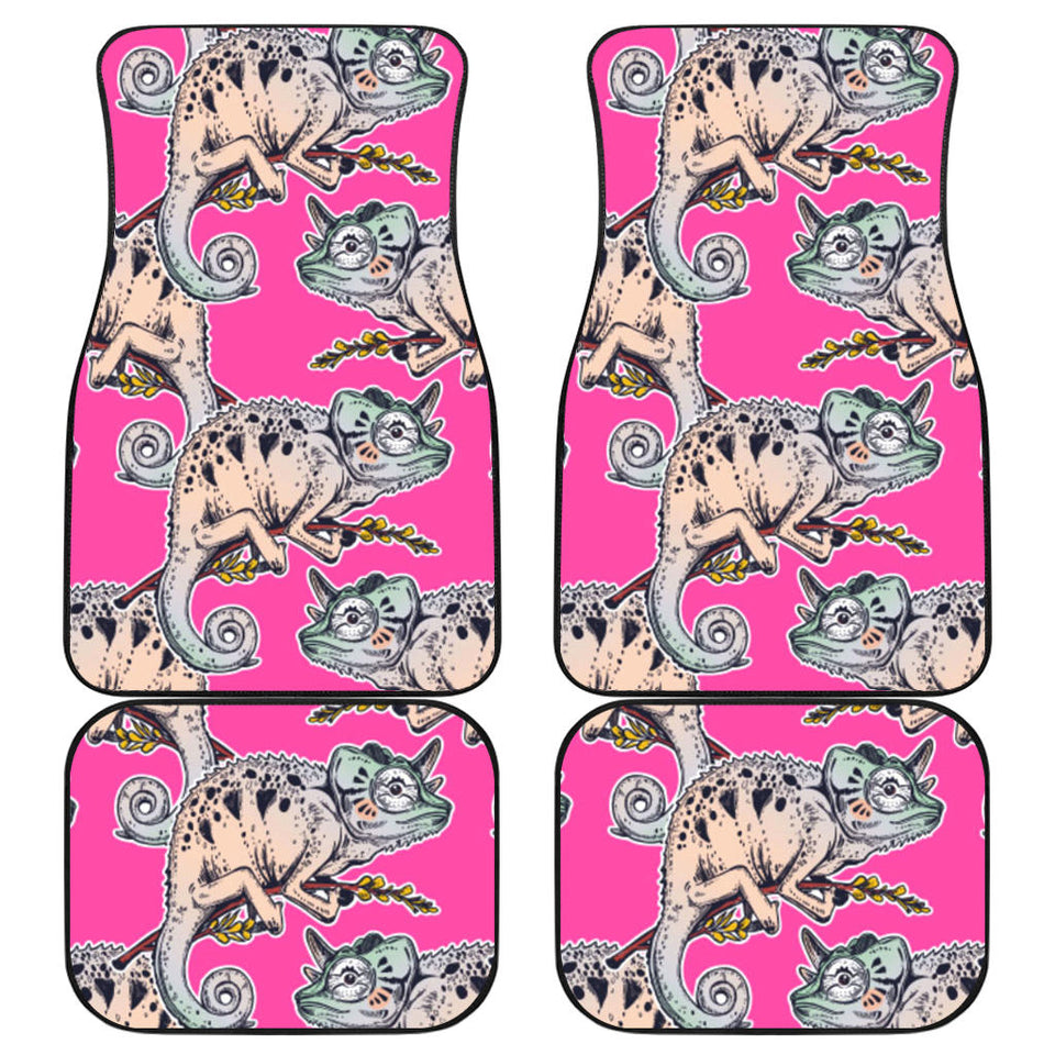 Chameleon Lizard Pattern Pink Background Front And Back Car Mats