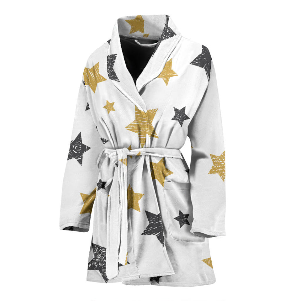 Hand Drawn Gold Black Star Pattern Women'S Bathrobe