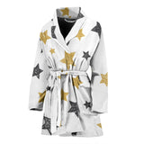 Hand Drawn Gold Black Star Pattern Women'S Bathrobe