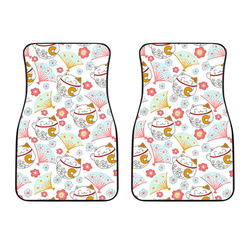 Maneki Neko Lucky Cat Fan Sakura Front Car Mats