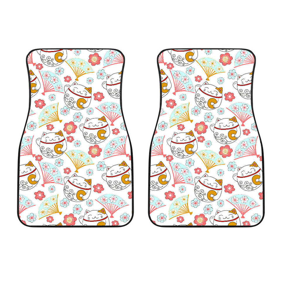 Maneki Neko Lucky Cat Fan Sakura Front Car Mats