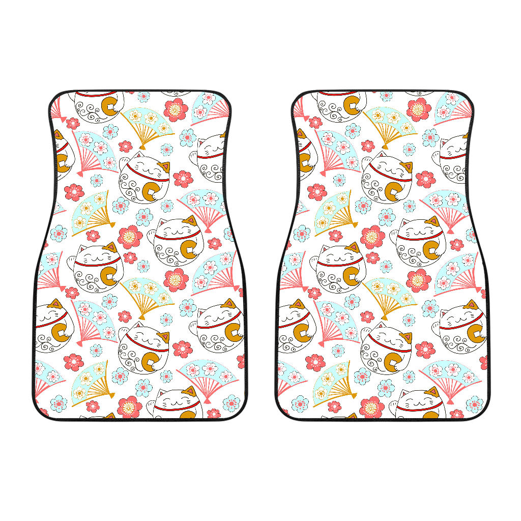 Maneki Neko Lucky Cat Fan Sakura Front Car Mats
