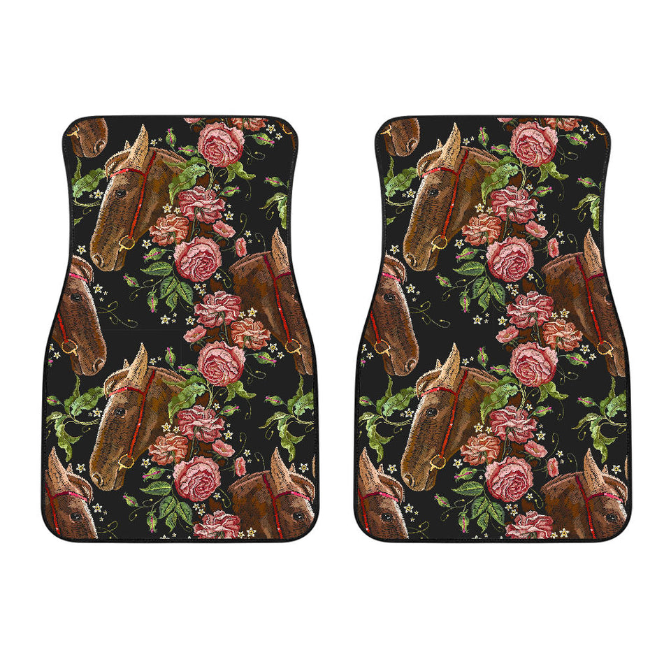 Horse Head Wild Roses Pattern Front Car Mats