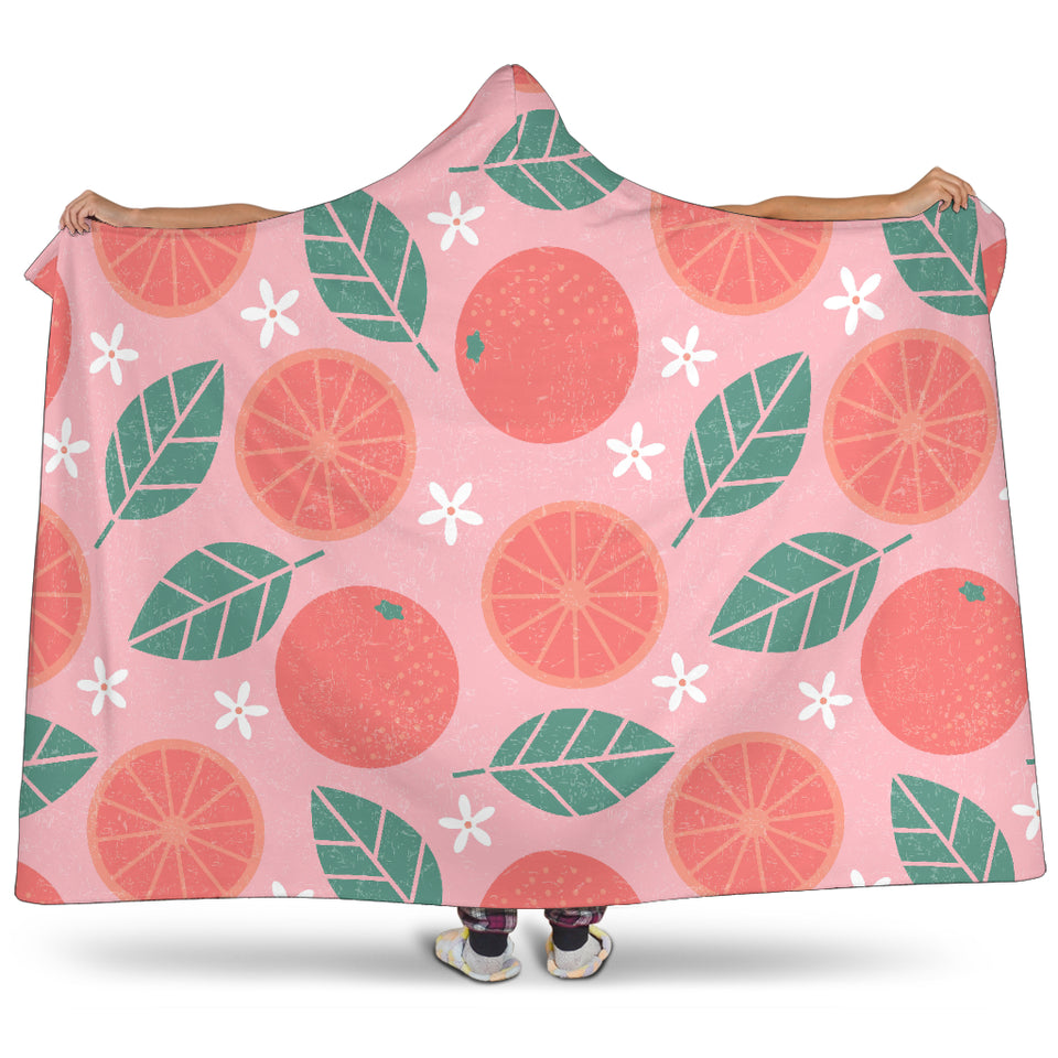 Grapefruit Leaves Flower Pink Background Hooded Blanket