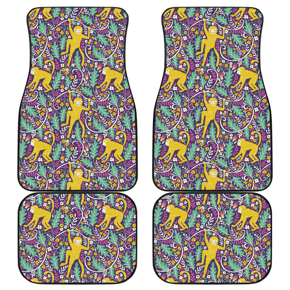 Cute Yellow Monkey Leaves Pattern Front And Back Car Mats