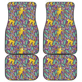 Cute Yellow Monkey Leaves Pattern Front And Back Car Mats