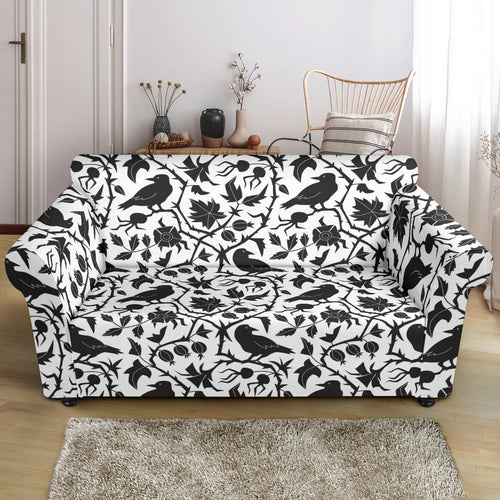 Crow Dark Floral Pattern Loveseat Couch Slipcover