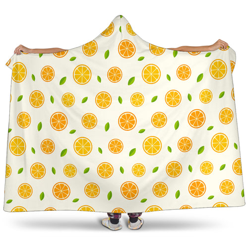 Oranges Leaves Pattern Hooded Blanket