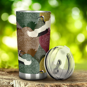 Japanese Cranes Flying Forest Dot Pattern Tumbler