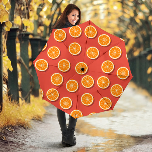 Oranges Pattern Red Background Umbrella