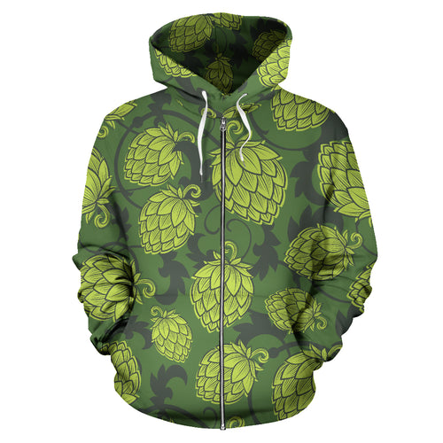 Hop Pattern Hop Cone Background Zip Up Hoodie