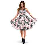 Zebra Pink Flower Background Sleeveless Midi Dress