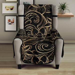 luxurious gold lotus waterlily black background Chair Cover Protector