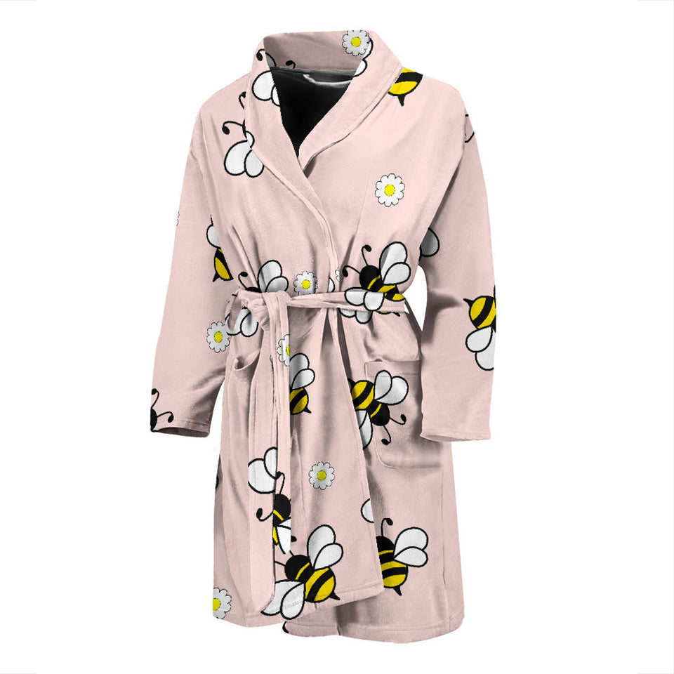 Cute Bee Flower Pattern Pink Background Men'S Bathrobe