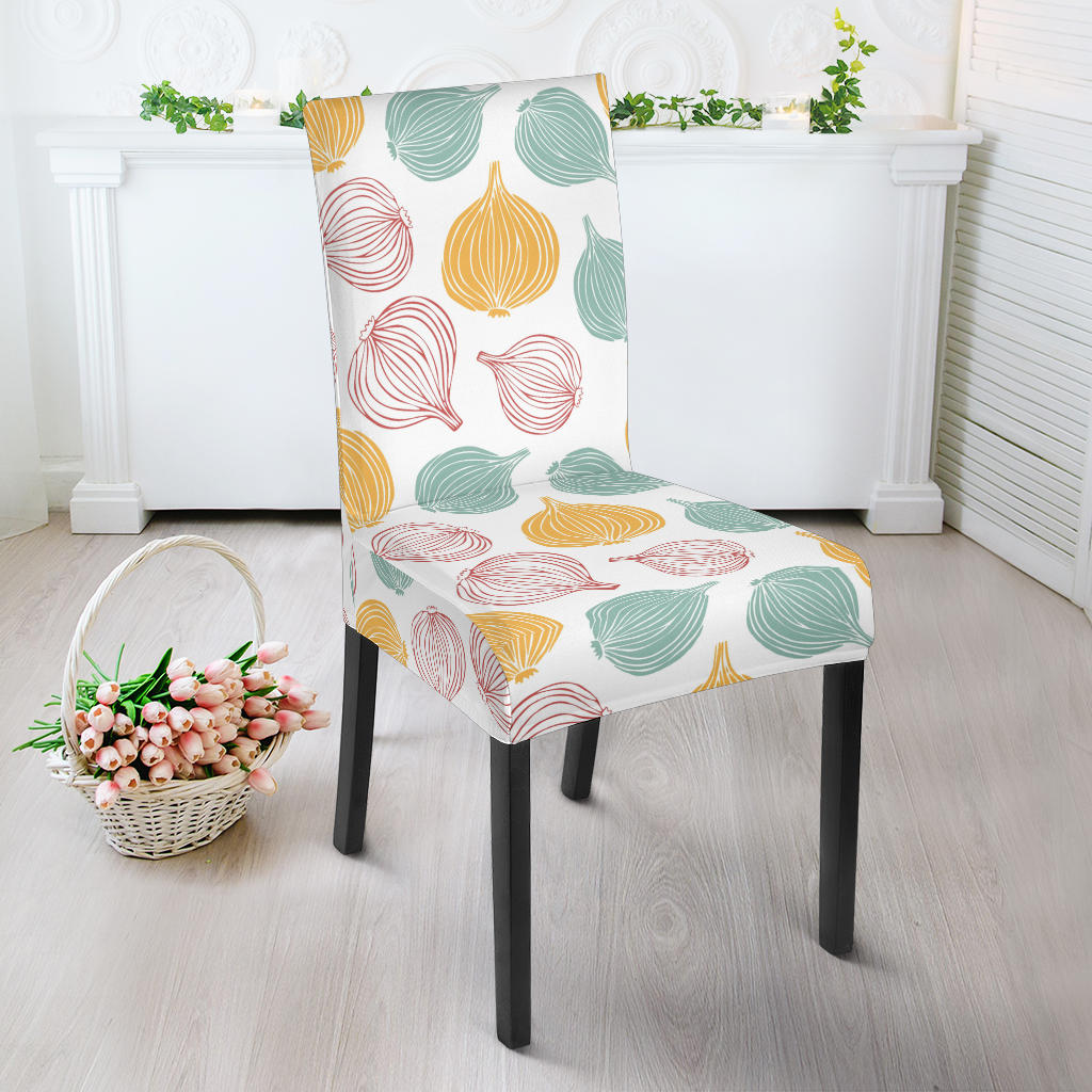 Colorful Onions White Background Dining Chair Slipcover