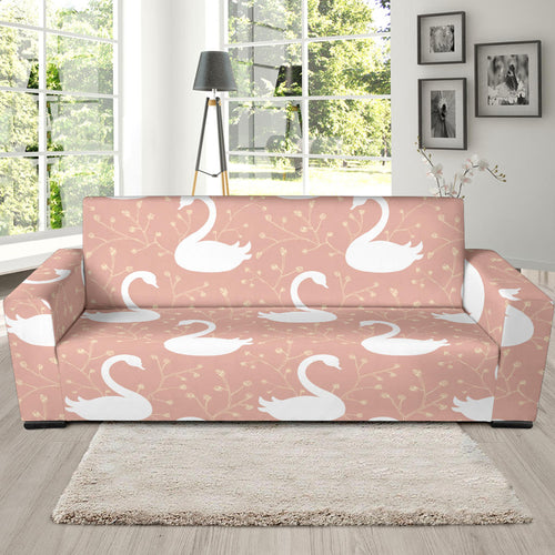 Swan Flower Light Pink Background Sofa Slipcover