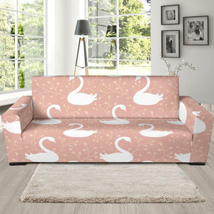 Swan Flower Light Pink Background Sofa Slipcover