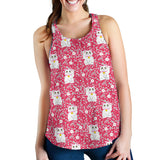 Maneki Neko Lucky Cat sakura pink background Women Racerback Tank Top