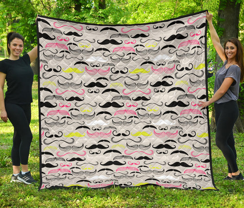 Mustache Beard Pattern Print Design 02 Premium Quilt