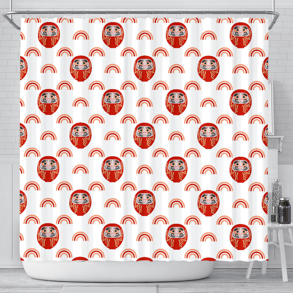 Daruma Japanese Wooden Doll Design Pattern Shower Curtain Fulfilled In US