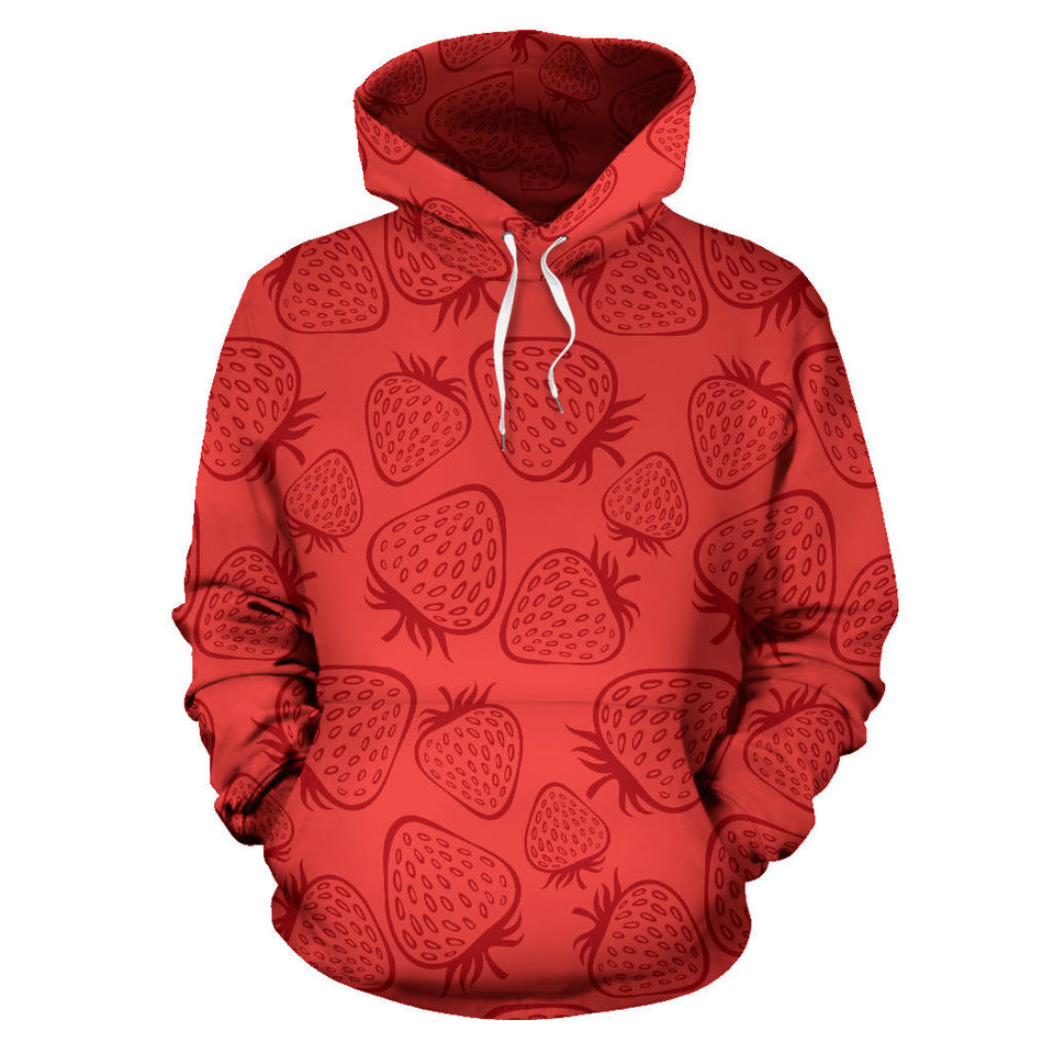 Strawberry Pattern Red Background Men Women Pullover Hoodie