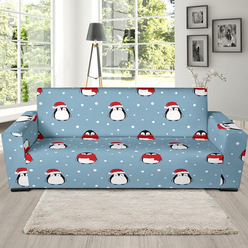 Cute Penguin Christmas Snow Pattern Sofa Slipcover