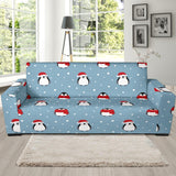 Cute Penguin Christmas Snow Pattern Sofa Slipcover