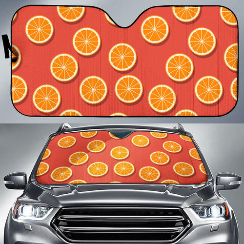 Oranges Pattern Red Background Car Sun Shade