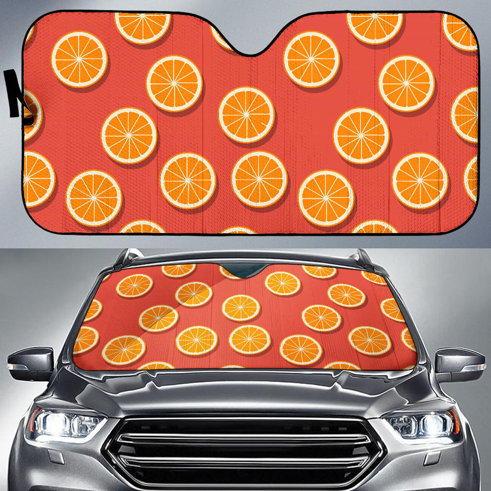 Oranges Pattern Red Background Car Sun Shade