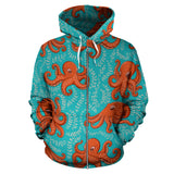 Octopus Turquoise Background Zip Up Hoodie