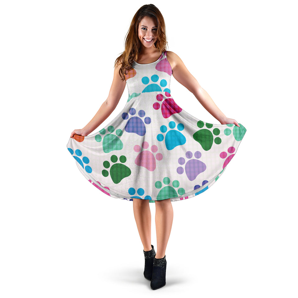Dog Paws Pattern Print Design 01 Sleeveless Midi Dress